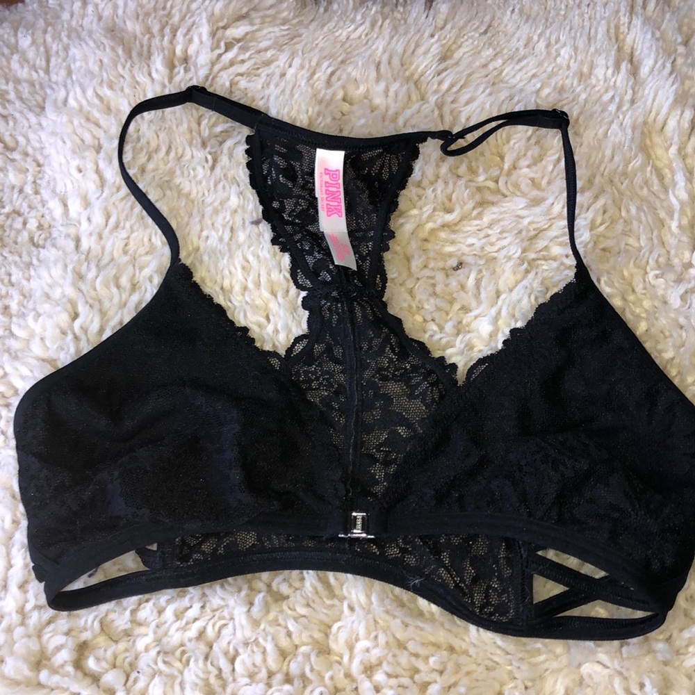 Pink black lace and strappy bralette